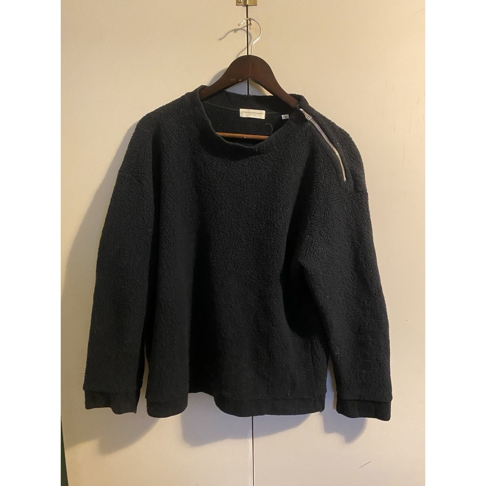 TOMORROWLAND Japan Shoulder Zip Wool Blend Boucle Knit Sweater Navy Mens Size S